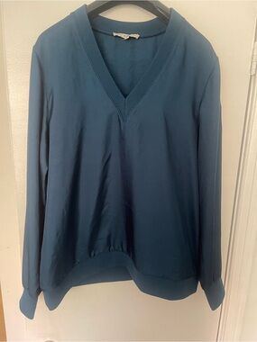 Tibi Teal V-Neck Long Sleeve Top